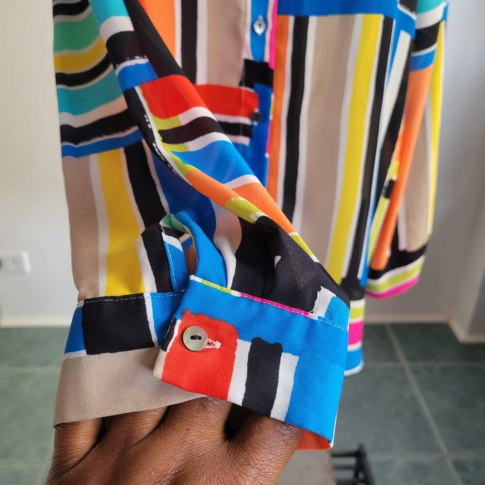 Spense Striped Button-Down Sheer Multi-Colored Bl… - image 6